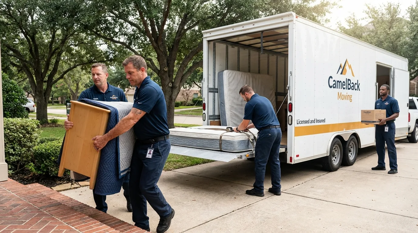 Crew loading residential truck for cross-state move from Liberty, NC