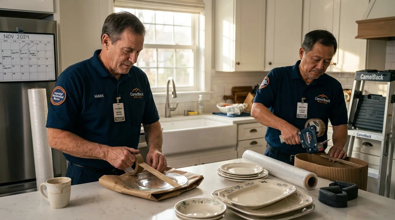 Professional crew packing kitchen dishware in Liberty, NC